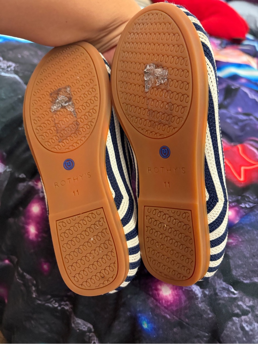 Rothy’s Girls Navy & White Striped Mary Jane Knit Shoes size 11 - Picture 2 of 6